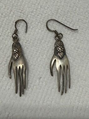Vintage 925 Silver Hand Dangle Earrings